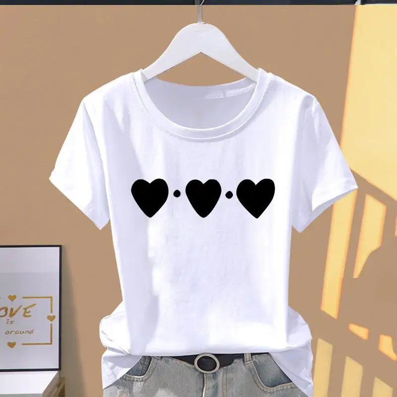 Classic best-selling pink trapezoid pattern printed women's round-neck short-sleeved T-shirt, fashionable sporty Summer Modal