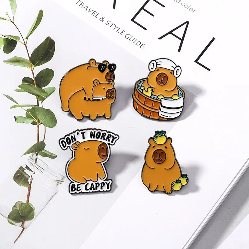 Fashion Cute Cartoon Capybara Enamel Brooch Backpack Hat Decoration Metal Lapel Pin Badge For Friend Clothing Accessories