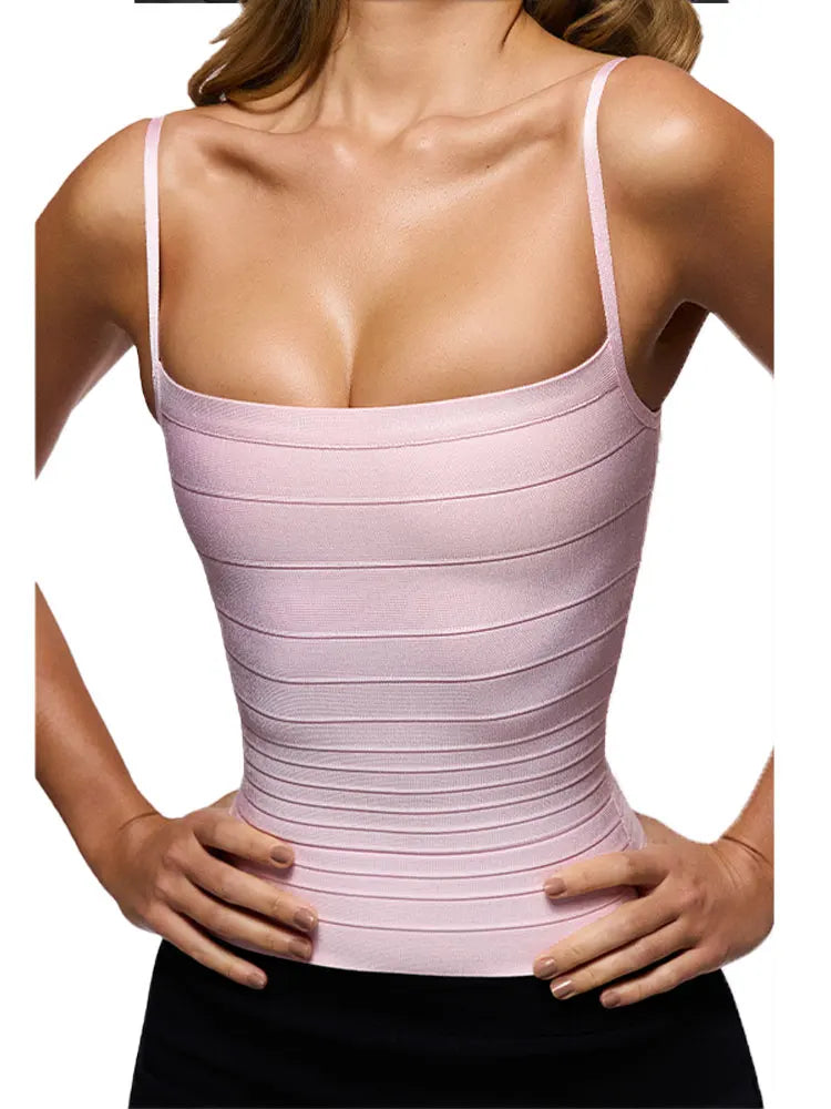 Women's Tops Bandage Deep V Waist Cinching Bodycon Pullover Vest Sporty Female Sleeveless Strench Slim Partywear New Ladies Top