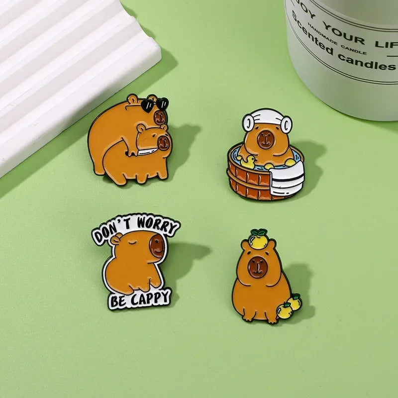 Fashion Cute Cartoon Capybara Enamel Brooch Backpack Hat Decoration Metal Lapel Pin Badge For Friend Clothing Accessories