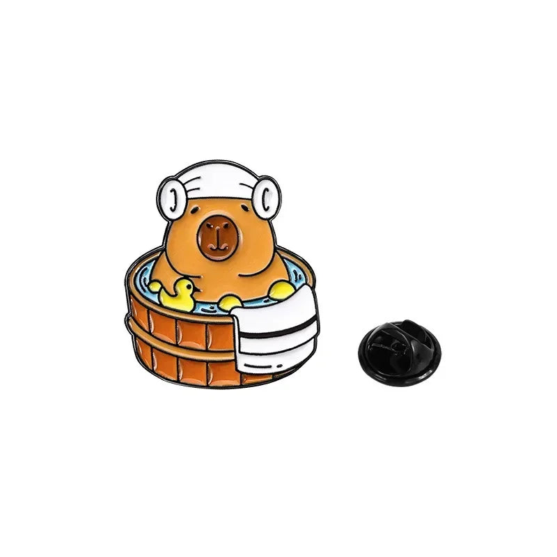 Fashion Cute Cartoon Capybara Enamel Brooch Backpack Hat Decoration Metal Lapel Pin Badge For Friend Clothing Accessories