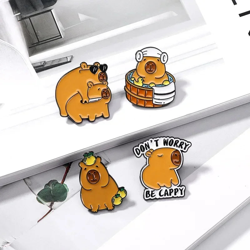 Fashion Cute Cartoon Capybara Enamel Brooch Backpack Hat Decoration Metal Lapel Pin Badge For Friend Clothing Accessories