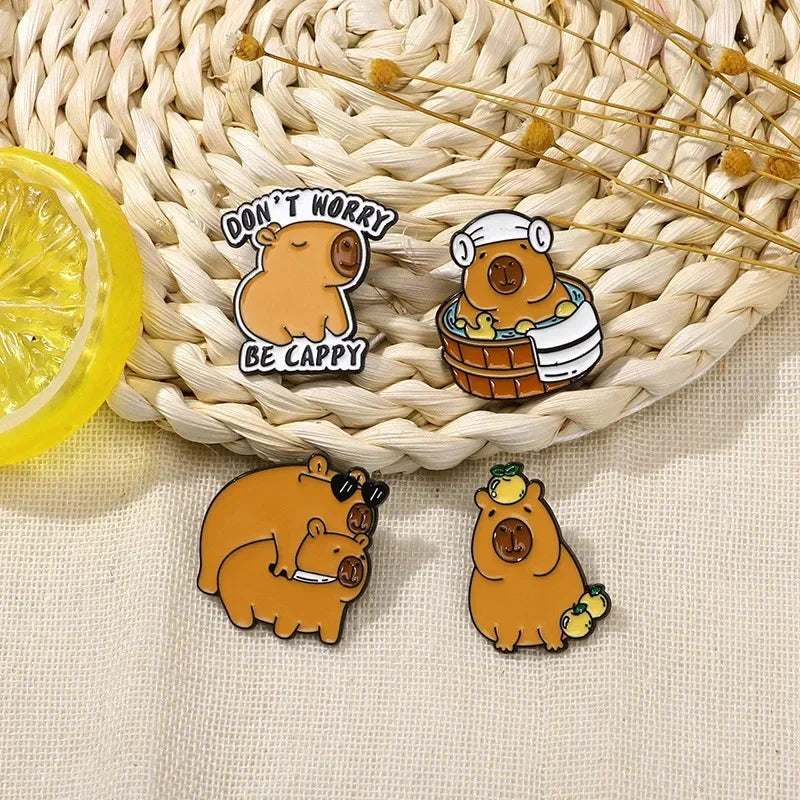 Fashion Cute Cartoon Capybara Enamel Brooch Backpack Hat Decoration Metal Lapel Pin Badge For Friend Clothing Accessories